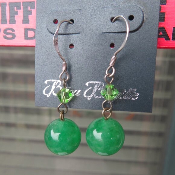 Sterling Silver Green Quartz CZ Dangle Earrings - Picture 2 of 15